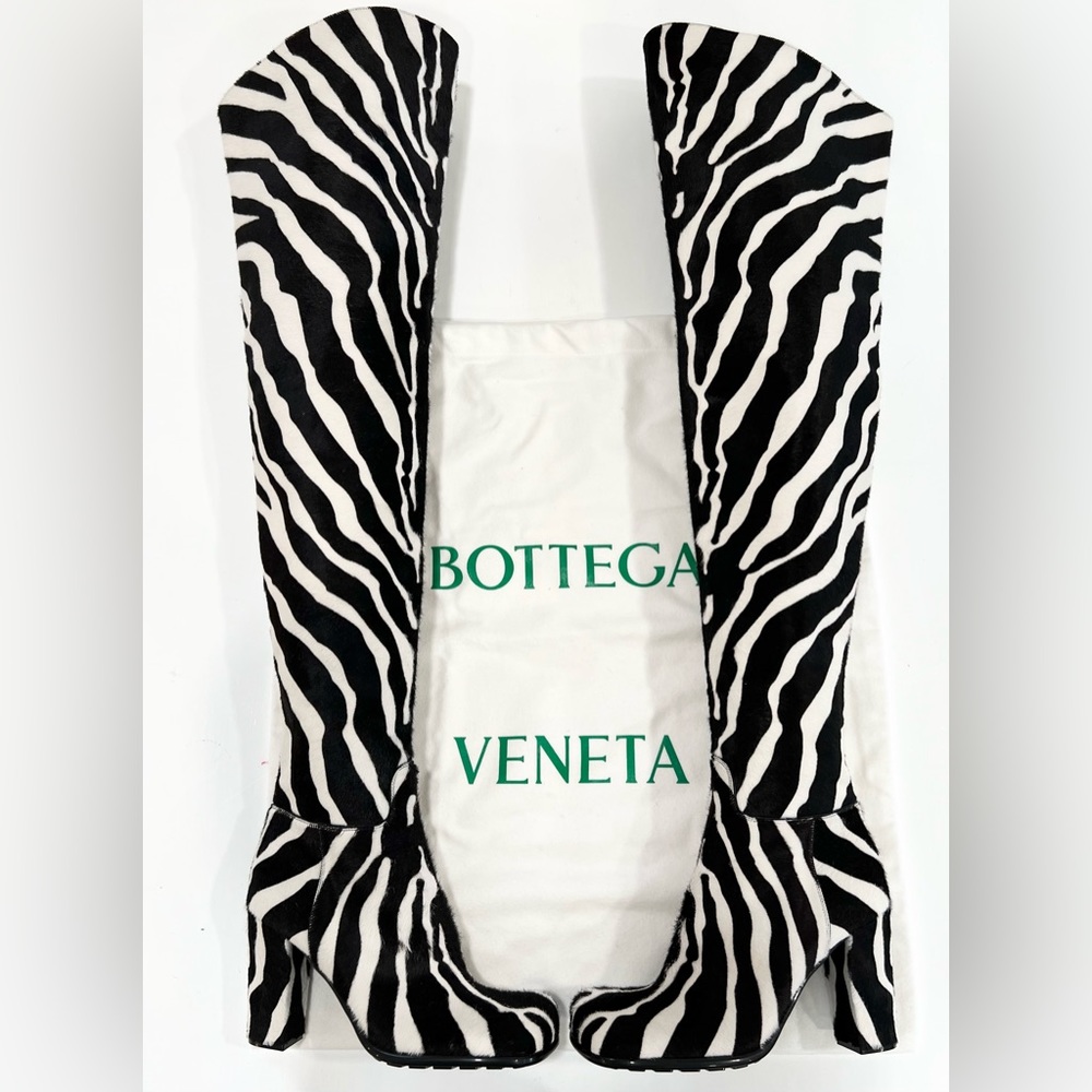 BOTTEGA VENETA Zebra-Print Fur Over-The-Knee Boots